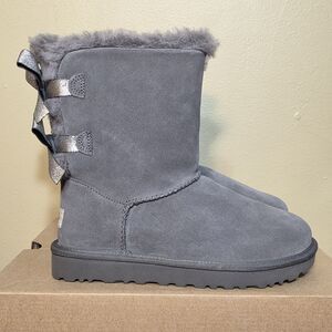 Ugg Bailey Bow Sparkler Boots Charcoal Grey 1117571 Women's Size 6
